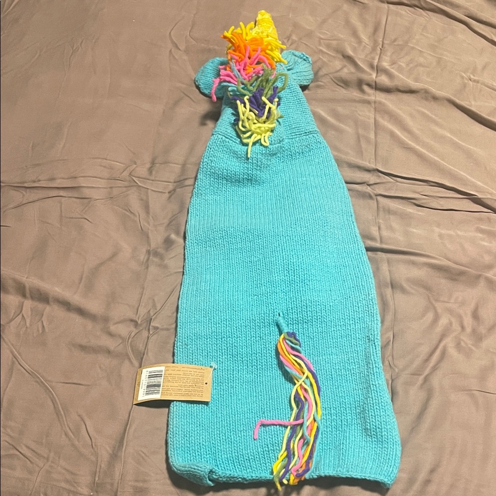 Turquoise Unicorn Knit Dog Costume with Rainbow Mane XL